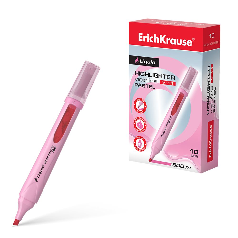 Текстмаркер с жидкими чернилами  ErichKrause Liquid Visioline V-14 Pastel, цвет чернил розовый 