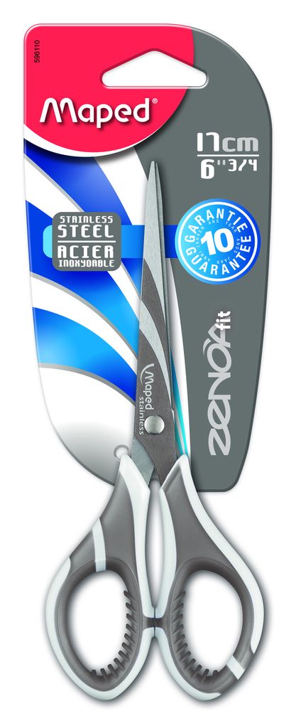 Ножницы 17 см с рисунком на лезвиях, MAPED ZENOA FIT, обрезиненные ручки с системой "антишок", гарантия 10 лет, симметричные