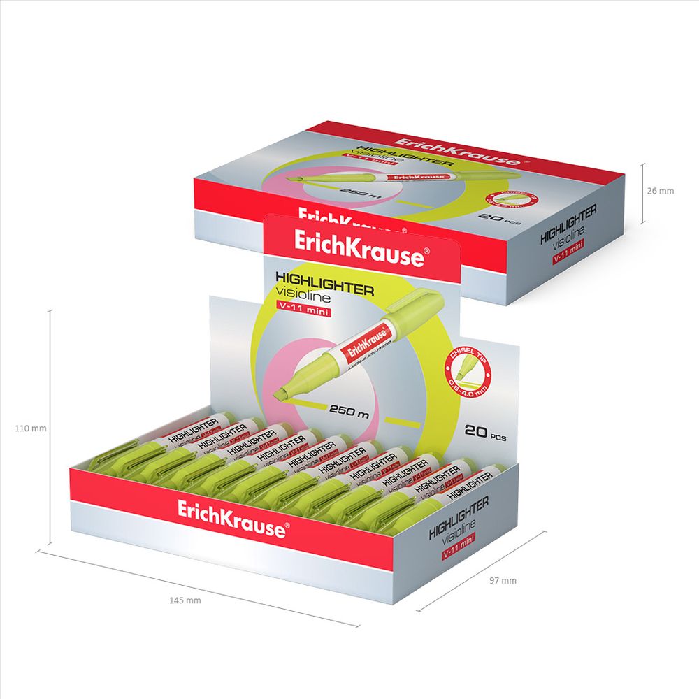 Текстмаркер ErichKrause Visioline V-11 Mini Neon, цвет чернил желтый 