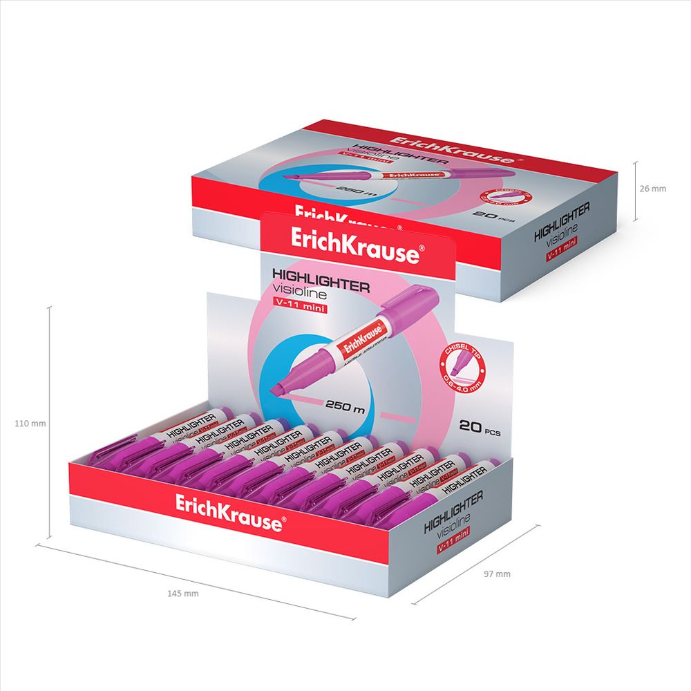 Текстмаркер ErichKrause Visioline V-11 Mini Neon, цвет чернил розовый 