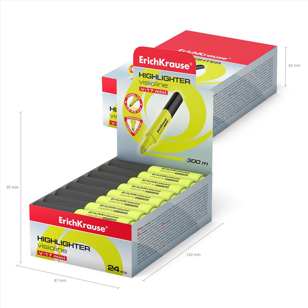 Текстмаркер ErichKrause Visioline V-17 Mini Neon, цвет чернил желтый 