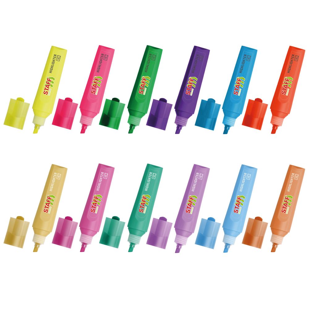 Набор текстовыделителей 12 ЦВЕТОВ, STAFF "EVERYDAY HL-720", 6 неоновых цветов + 6 пастельных цветов, линия 1-5 мм