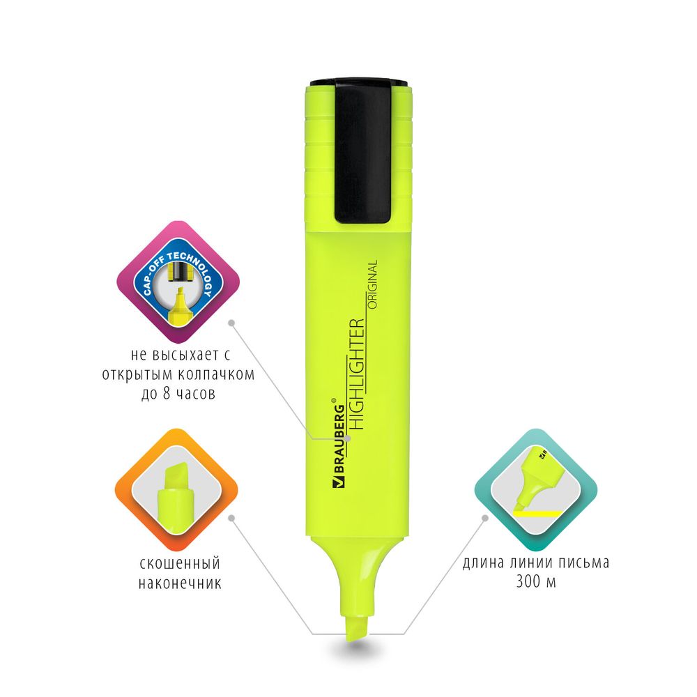 Набор текстовыделителей 4 ЦВЕТА, BRAUBERG "ORIGINAL NEON", линия письма 1-5 мм