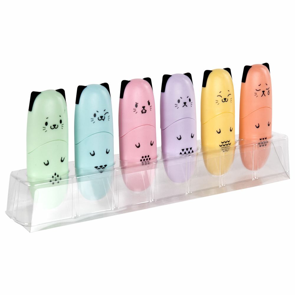 Набор текстовыделителей мини 12 ЦВЕТОВ BRAUBERG KIDS "CUTE CATS", линия 1-5 мм