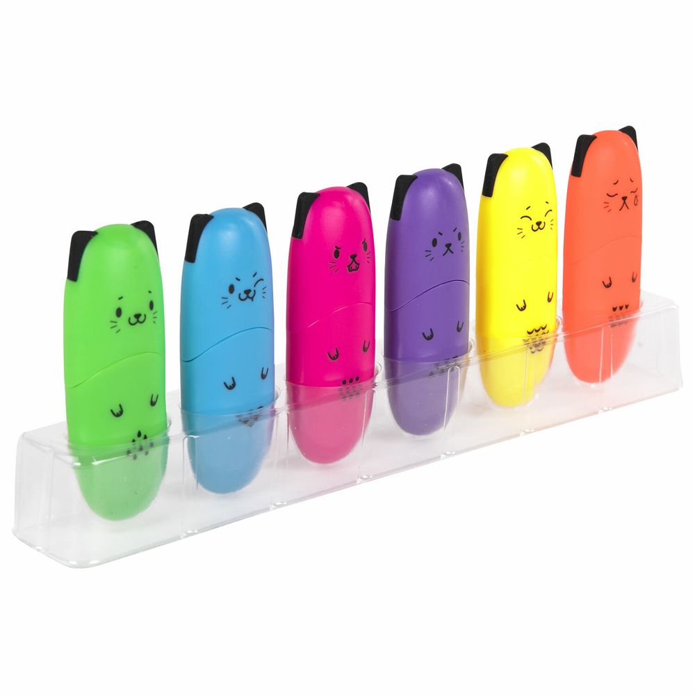 Набор текстовыделителей мини 12 ЦВЕТОВ BRAUBERG KIDS "CUTE CATS", линия 1-5 мм