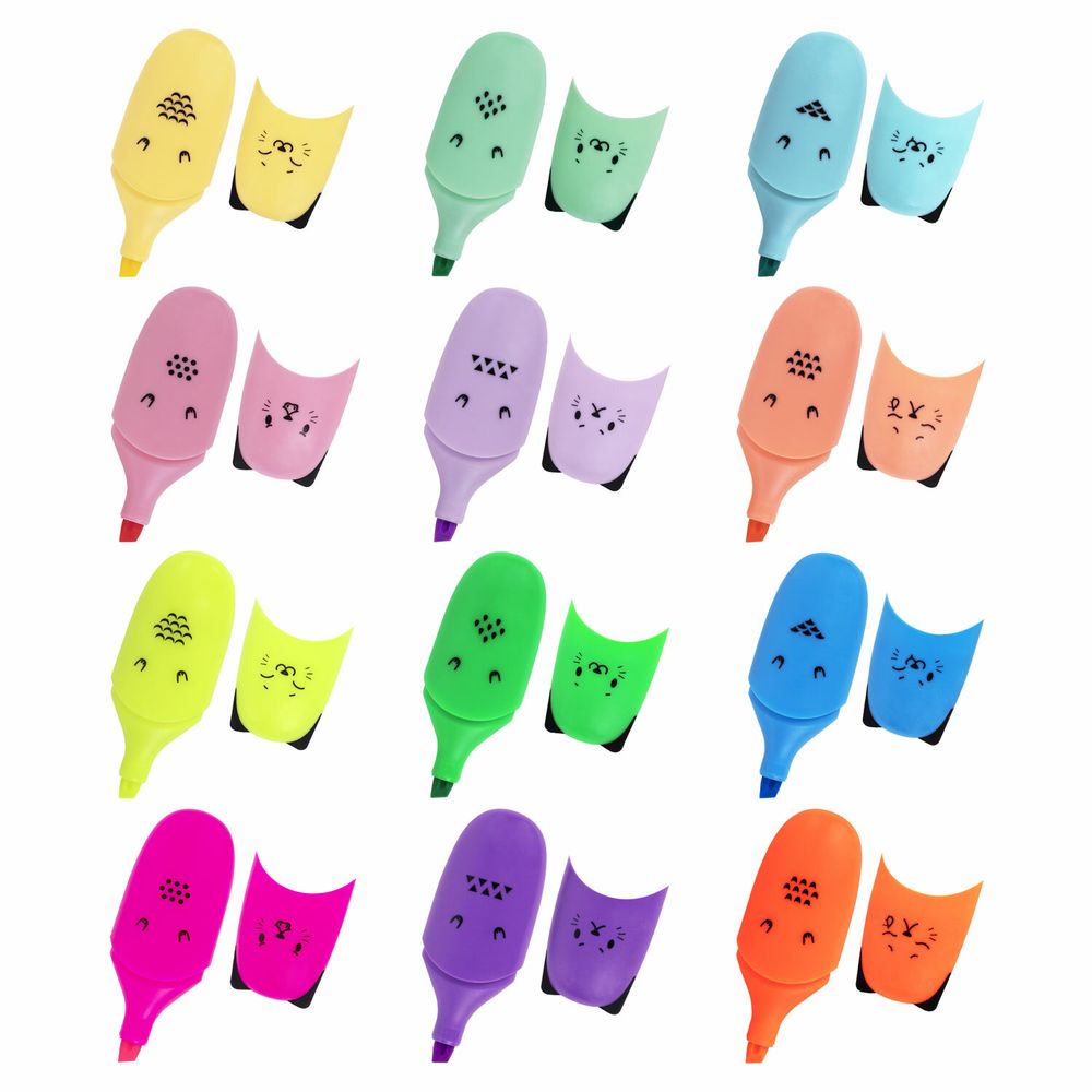 Набор текстовыделителей мини 12 ЦВЕТОВ BRAUBERG KIDS "CUTE CATS", линия 1-5 мм