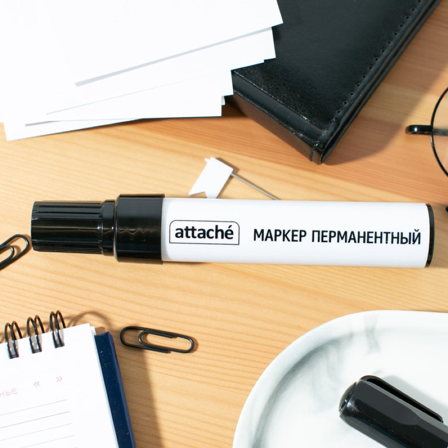 Маркер перманентный Attache черный (толщина линии 3-10 мм) скошенный наконечник 