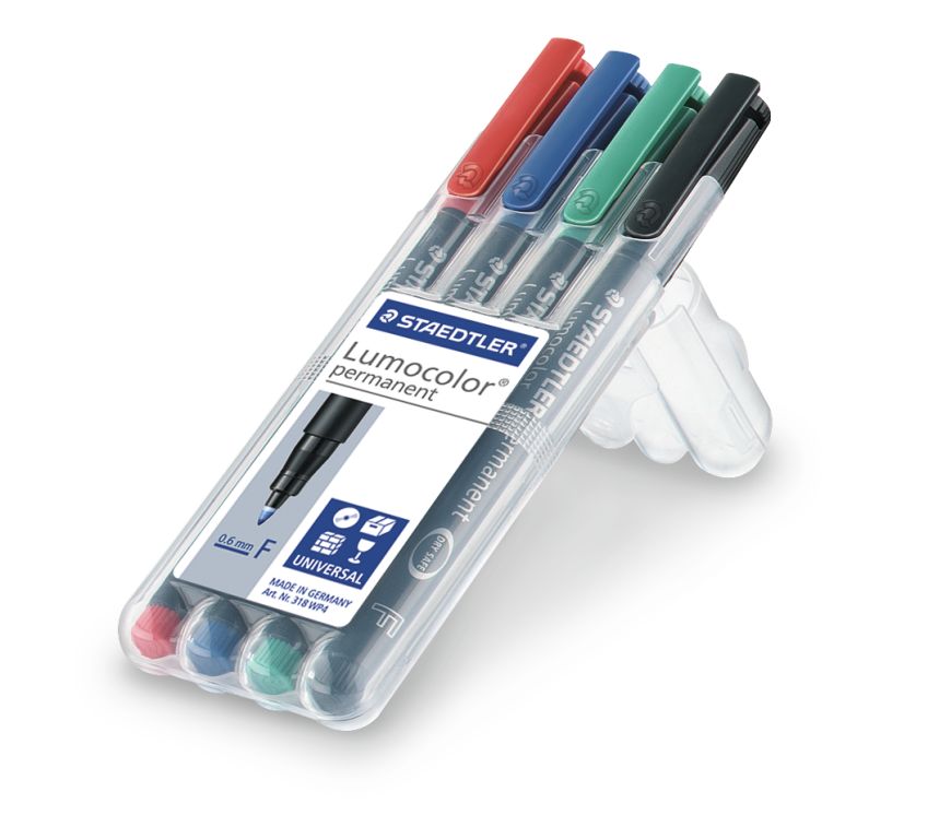 Набор маркер/ручка перманентный Staedtler Lumocolor, 0,6 мм, 4 цв.