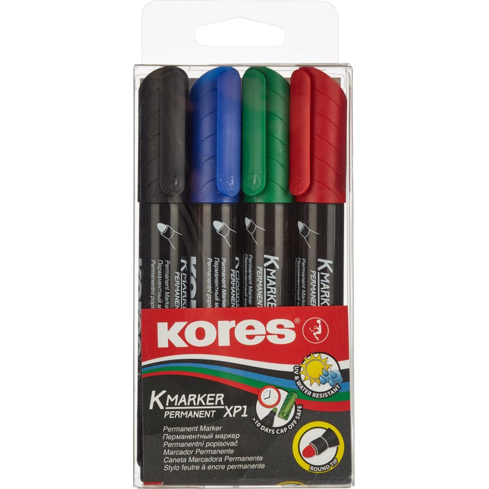 Набор маркеров перманент Kores, 1,5-3мм, 4шт/уп