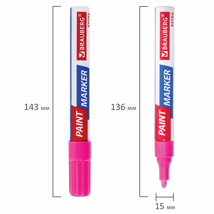 Маркер-краска лаковый EXTRA (paint marker) 4 мм, РОЗОВЫЙ, УСИЛЕННАЯ НИТРО-ОСНОВА, BRAUBERG