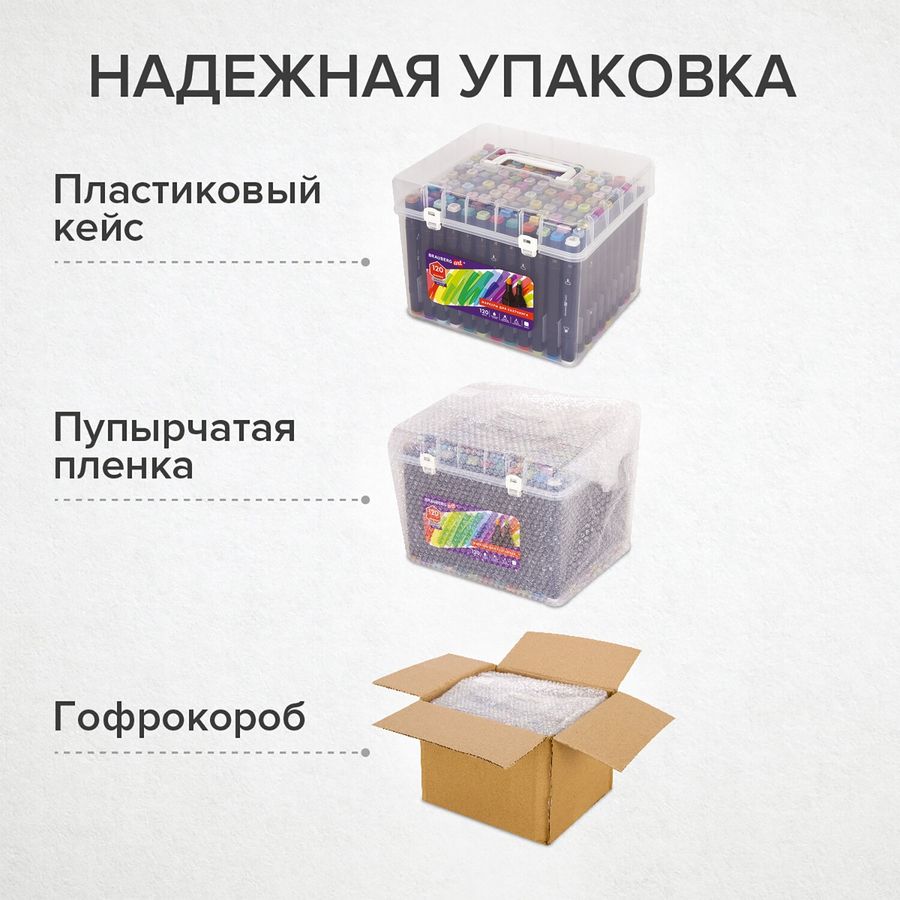 Маркеры для скетчинга двусторонние BRAUBERG ART DEBUT "BLACK", НАБОР 120 шт., пластиковый кейс