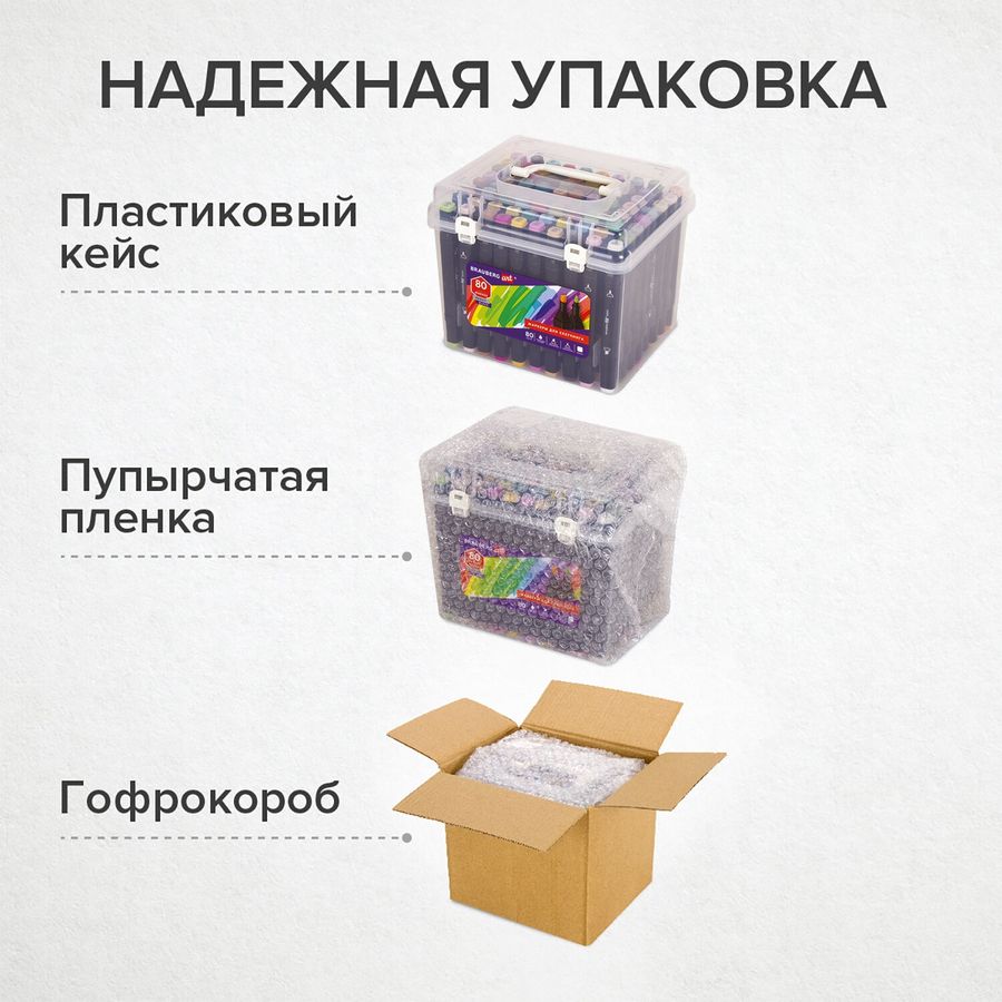 Маркеры для скетчинга двусторонние BRAUBERG ART DEBUT "BLACK", НАБОР 80 шт., пластиковый кейс