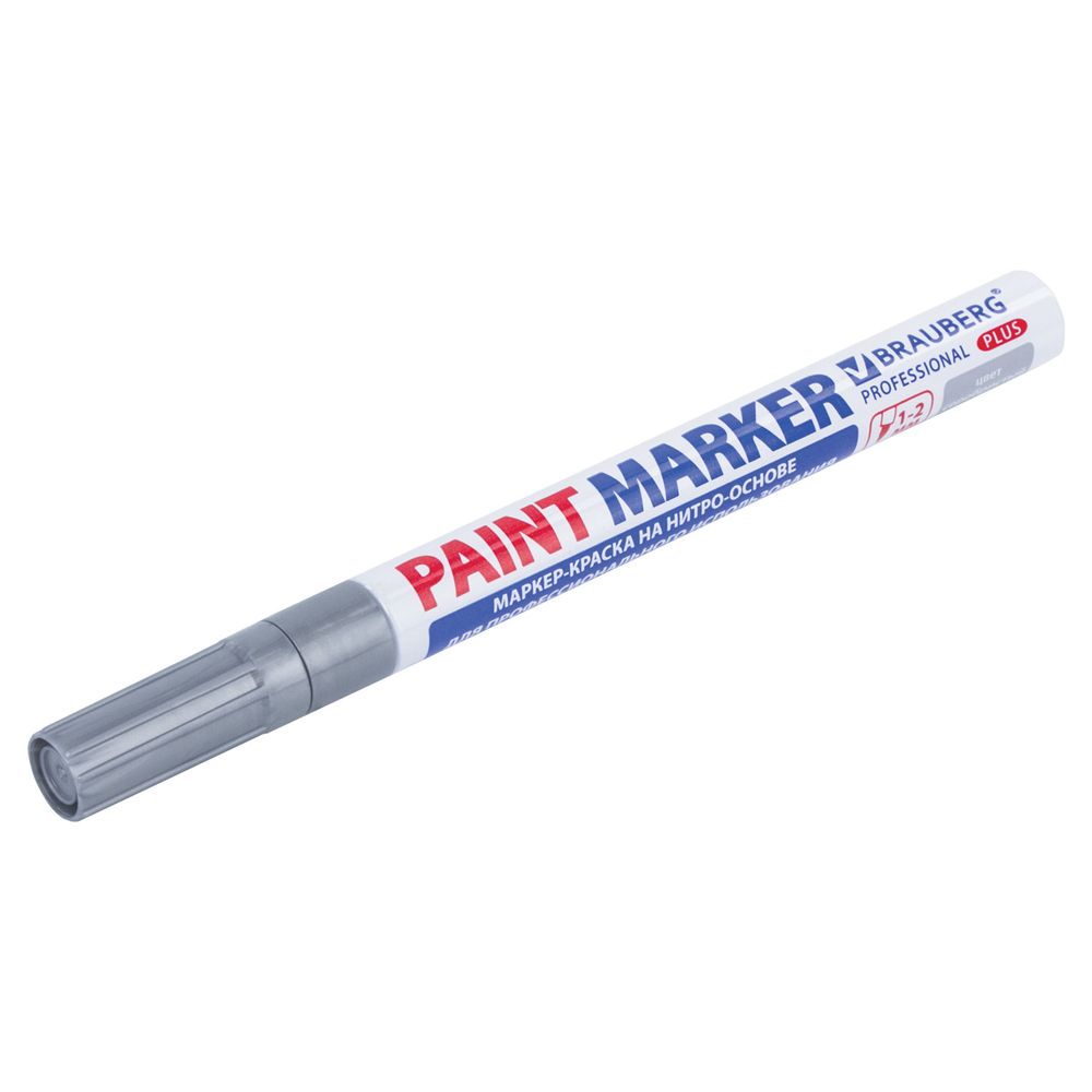 Маркер-краска лаковый (paint marker) 2 мм, СЕРЕБРЯНЫЙ, НИТРО-ОСНОВА, алюминиевый корпус, BRAUBERG PROFESSIONAL PLUS