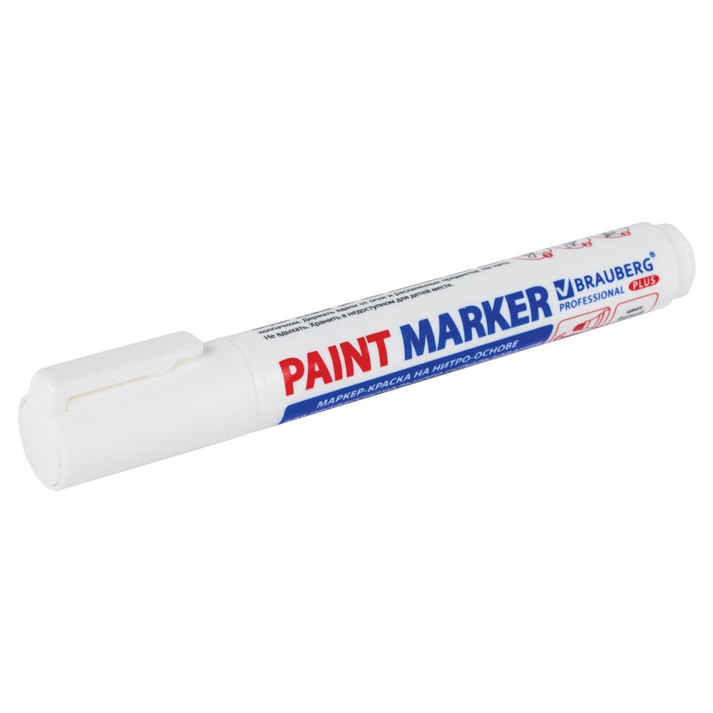 Маркер-краска лаковый (paint marker) 6 мм, БЕЛЫЙ, НИТРО-ОСНОВА, BRAUBERG PROFESSIONAL PLUS EXTRA