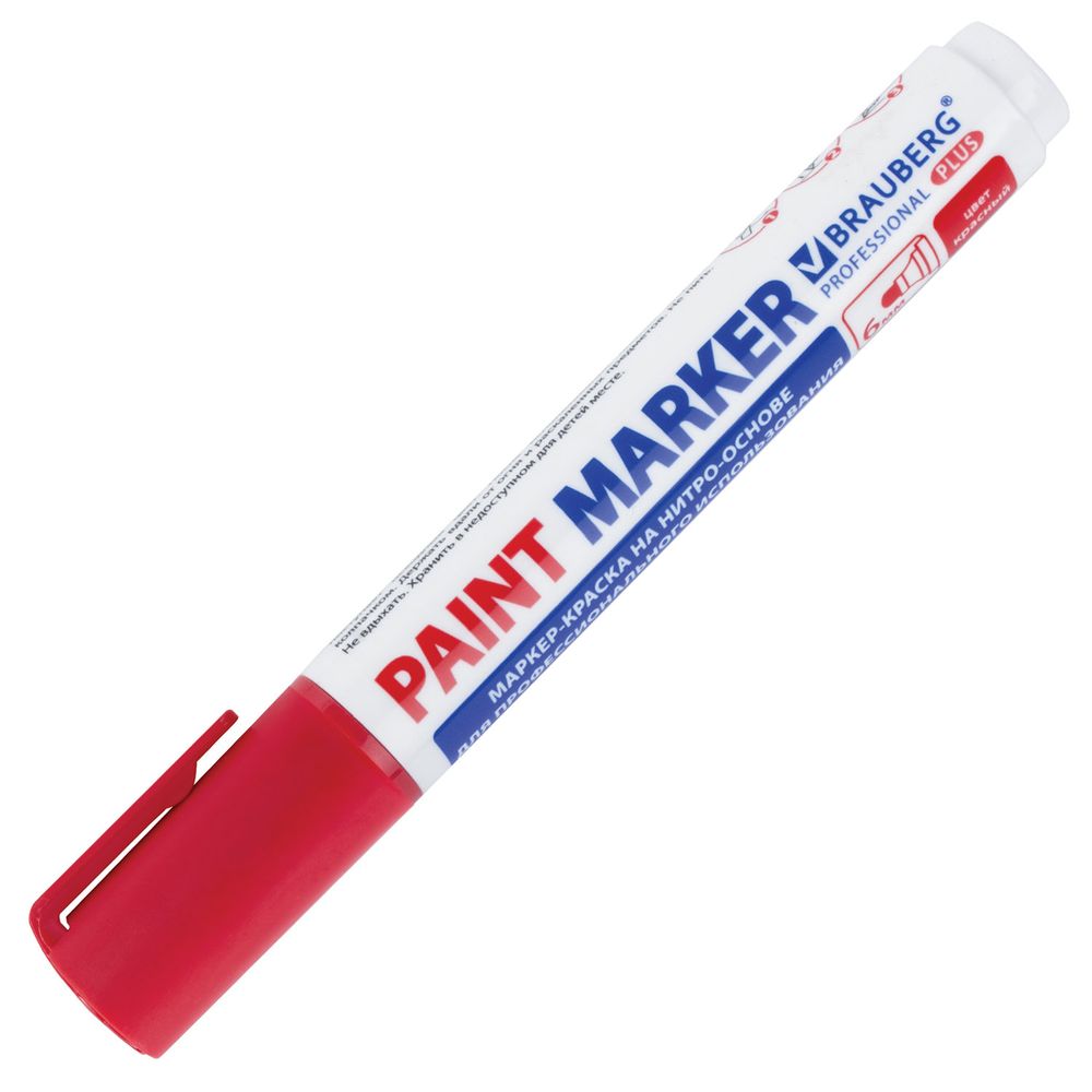 Маркер-краска лаковый (paint marker) 6 мм, КРАСНЫЙ, НИТРО-ОСНОВА, BRAUBERG PROFESSIONAL PLUS EXTRA