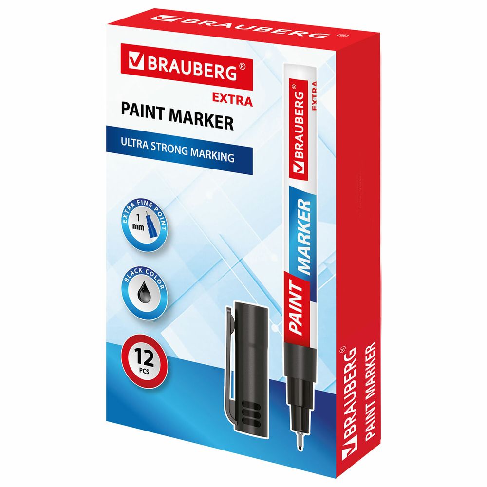 Маркер-краска лаковый EXTRA (paint marker) 1 мм, ЧЕРНЫЙ, УСИЛЕННАЯ НИТРО-ОСНОВА, BRAUBERG