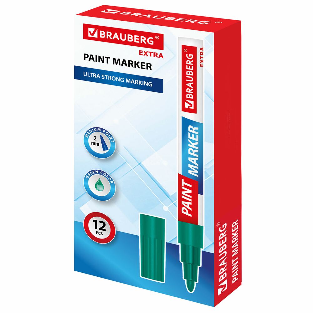 Маркер-краска лаковый EXTRA (paint marker) 2 мм, ЗЕЛЕНЫЙ, УСИЛЕННАЯ НИТРО-ОСНОВА, BRAUBERG
