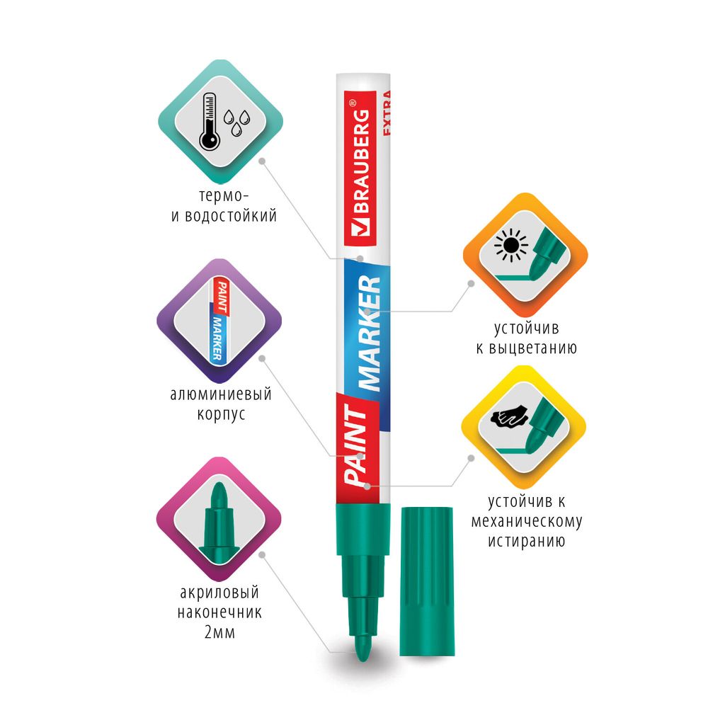 Маркер-краска лаковый EXTRA (paint marker) 2 мм, ЗЕЛЕНЫЙ, УСИЛЕННАЯ НИТРО-ОСНОВА, BRAUBERG