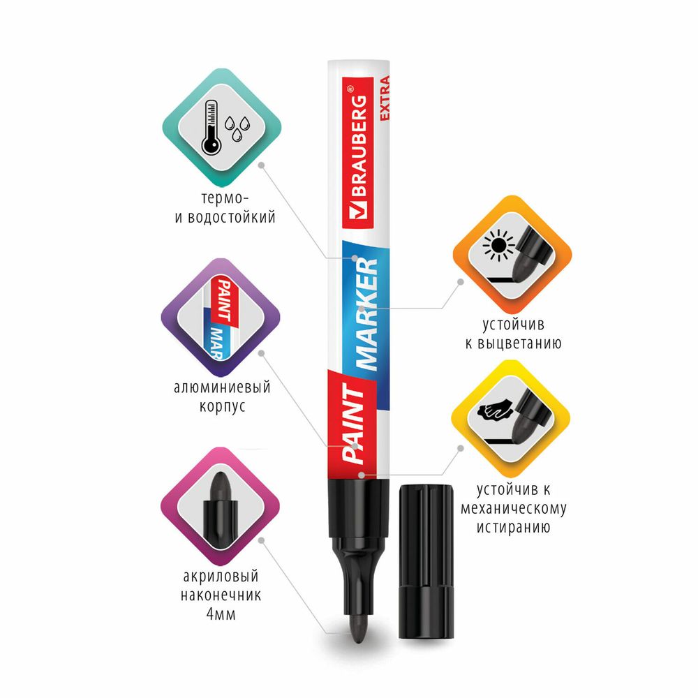 Маркер-краска лаковый EXTRA (paint marker) 4 мм, НАБОР 2 цвета, БЕЛЫЙ/ЧЕРНЫЙ, УСИЛЕННАЯ НИТРО-ОСНОВА, BRAUBERG