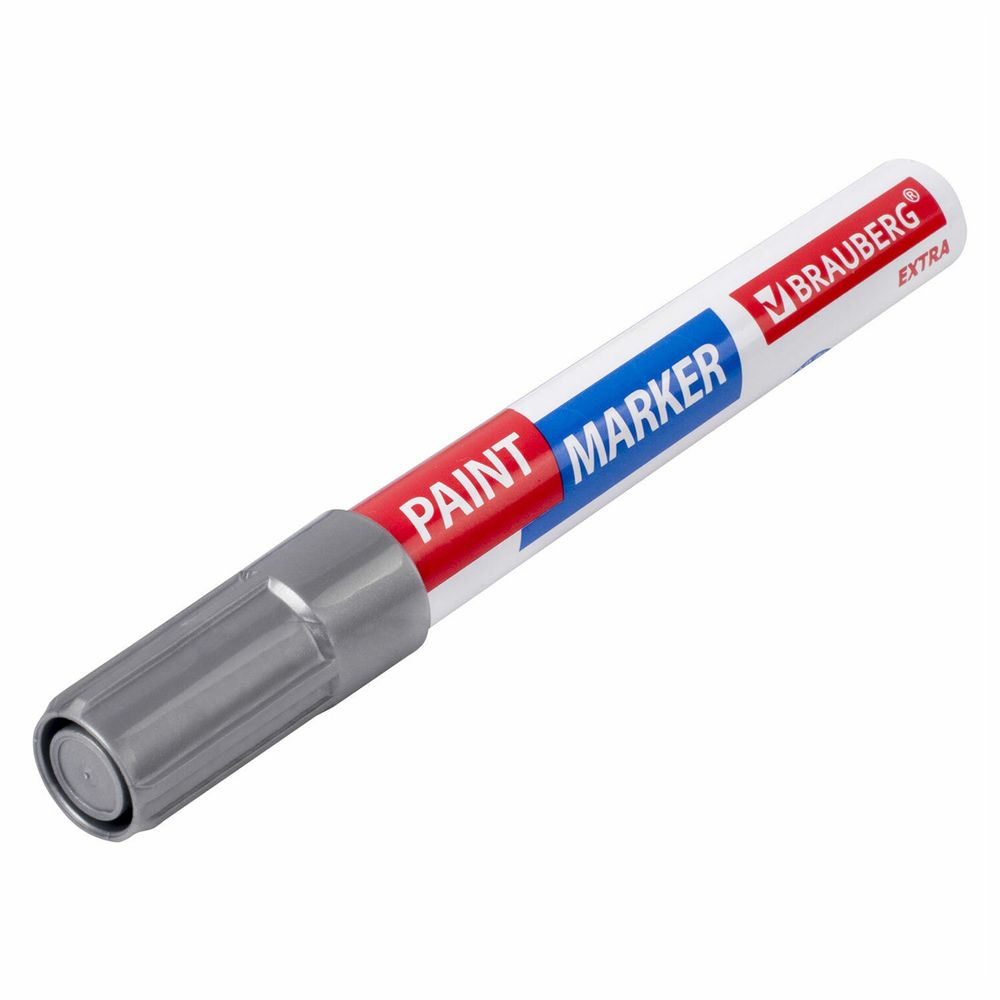 Маркер-краска лаковый EXTRA (paint marker) 4 мм, СЕРЕБРЯНЫЙ, УСИЛЕННАЯ НИТРО-ОСНОВА, BRAUBERG
