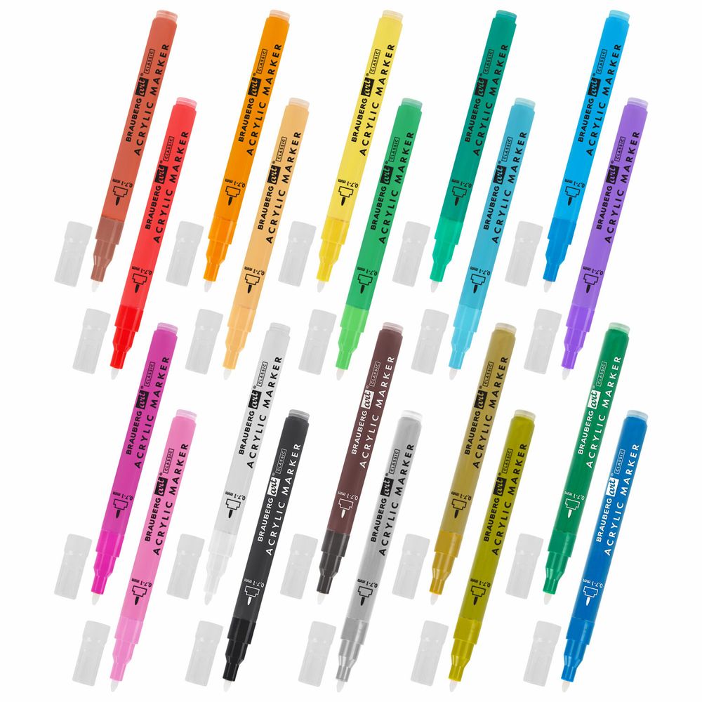 Маркеры акриловые для рисования и хобби 20 ярких цветов, линия 0,7-1 мм, BRAUBERG ART CLASSIC