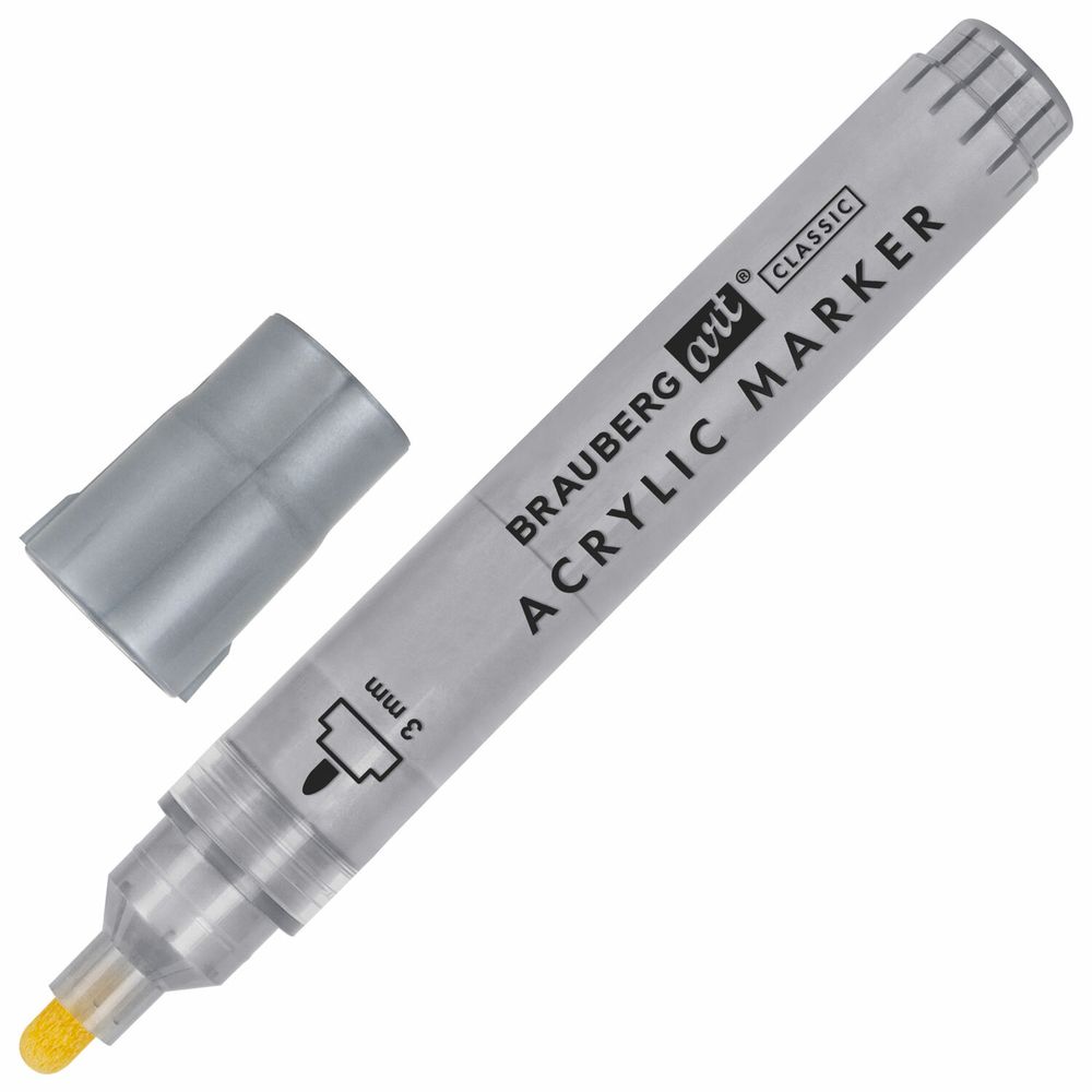 Маркеры акриловые для рисования и хобби, 2 цвета ЗОЛОТО/СЕРЕБРО, линия 3 мм, BRAUBERG ART