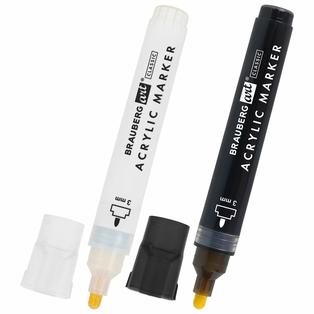 Маркеры акриловые для рисования и хобби, 2 цвета ЧЕРНЫЙ/БЕЛЫЙ, линия 3 мм, BRAUBERG ART