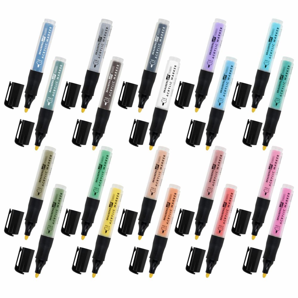 Маркеры акриловые для рисования и хобби, 20 ярких цветов, линия 2 мм, BRAUBERG ART CLASSIC