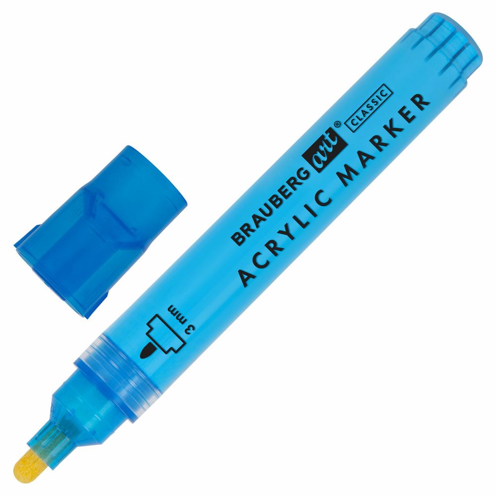 Маркеры акриловые для рисования и хобби, 20 ярких цветов, линия 3 мм, BRAUBERG ART CLASSIC