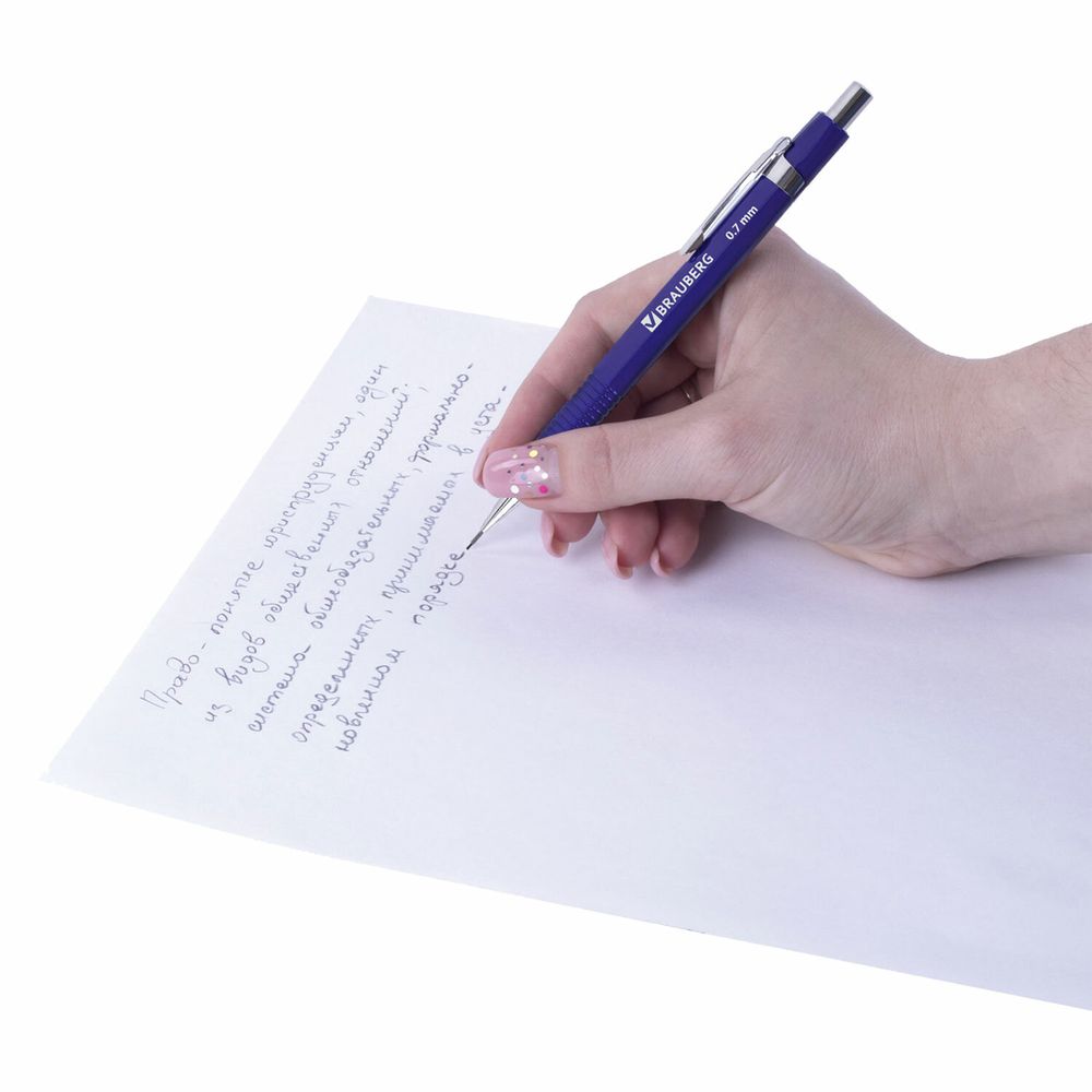 Карандаш механический 0,7 мм, трехгранный корпус + грифели HB 12 штук на блистере, BRAUBERG