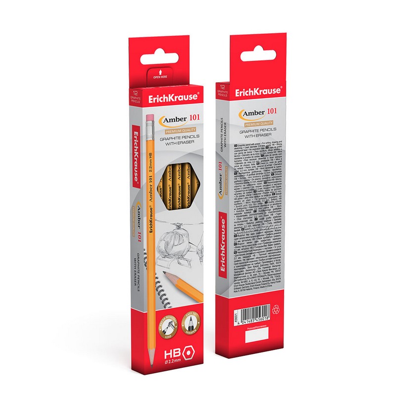Карандаш чернографитный шестигранный  с ластиком ErichKrause Amber 101 HB 