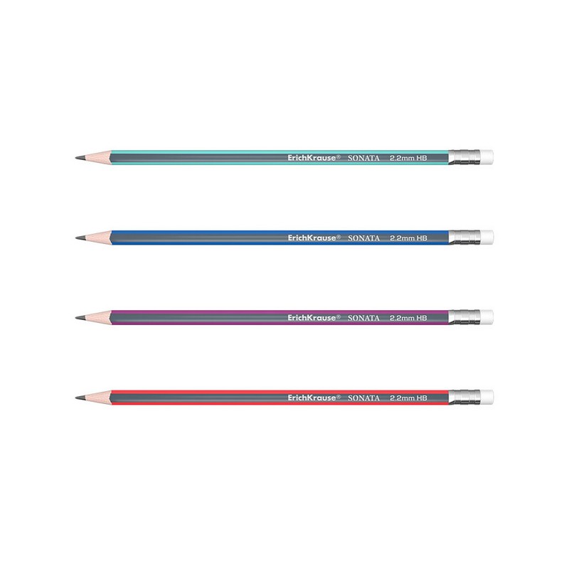 Карандаш чернографитный трехгранный с ластиком  ErichKrause Sonata HB 