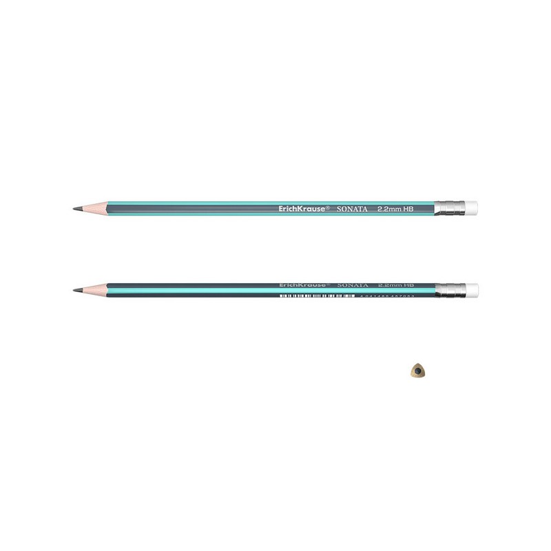 Карандаш чернографитный трехгранный с ластиком  ErichKrause Sonata HB 