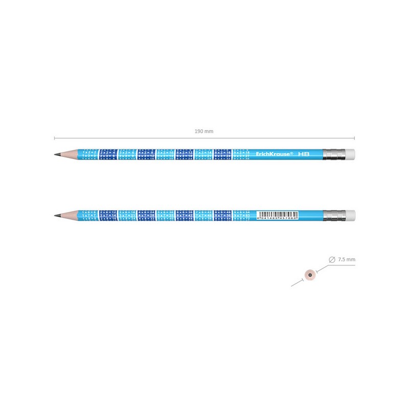 Чернографитный круглый карандаш с ластиком ErichKrause 2x2 HB