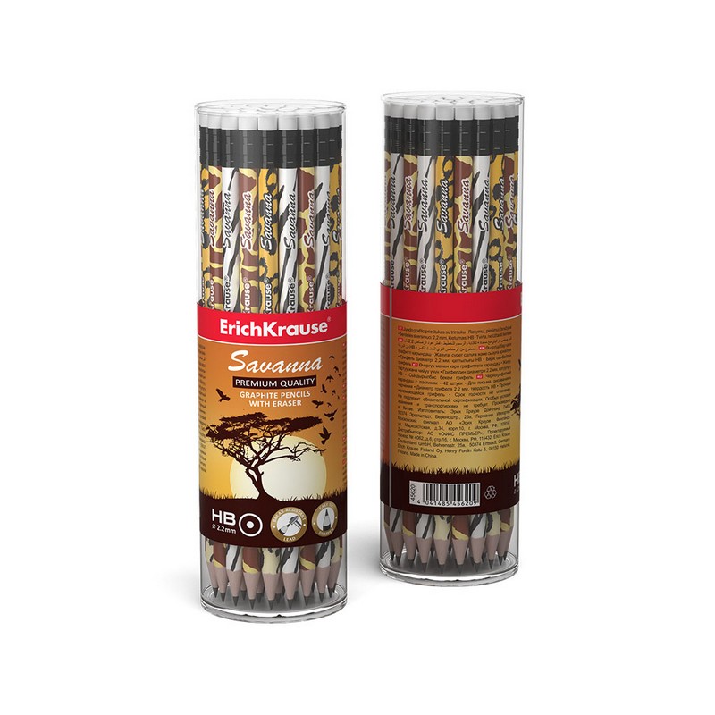 Чернографитный круглый карандаш с ластиком ErichKrause Savanna HB
