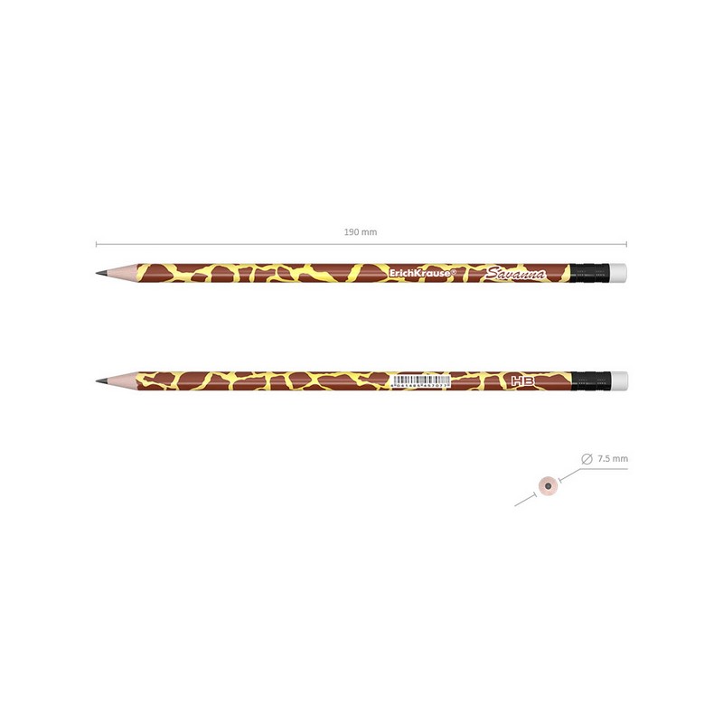 Чернографитный круглый карандаш с ластиком ErichKrause Savanna HB