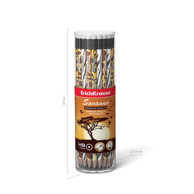 Чернографитный круглый карандаш с ластиком ErichKrause Savanna HB