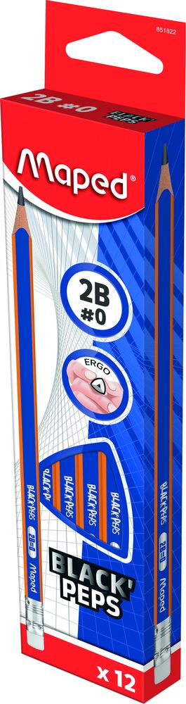 Карандаш чернографитный пластиковый, MAPED NAVY PEP'S, с ластиком, треугольный, 2В, в коробке с подвесом