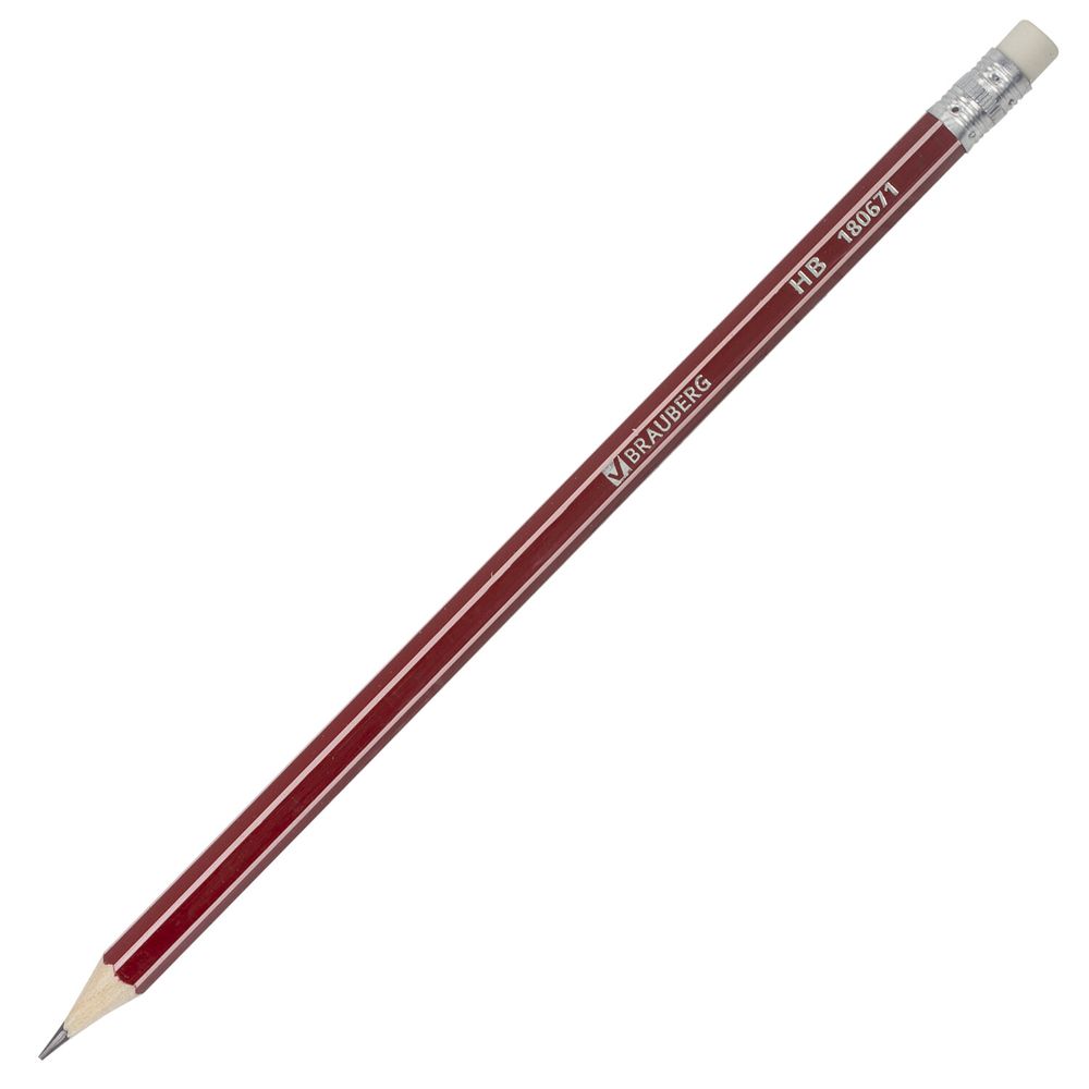 Карандаши чернографитные BRAUBERG НАБОР 12 шт., "ZTX", HB, с резинкой, красный корпус, картонная упаковка