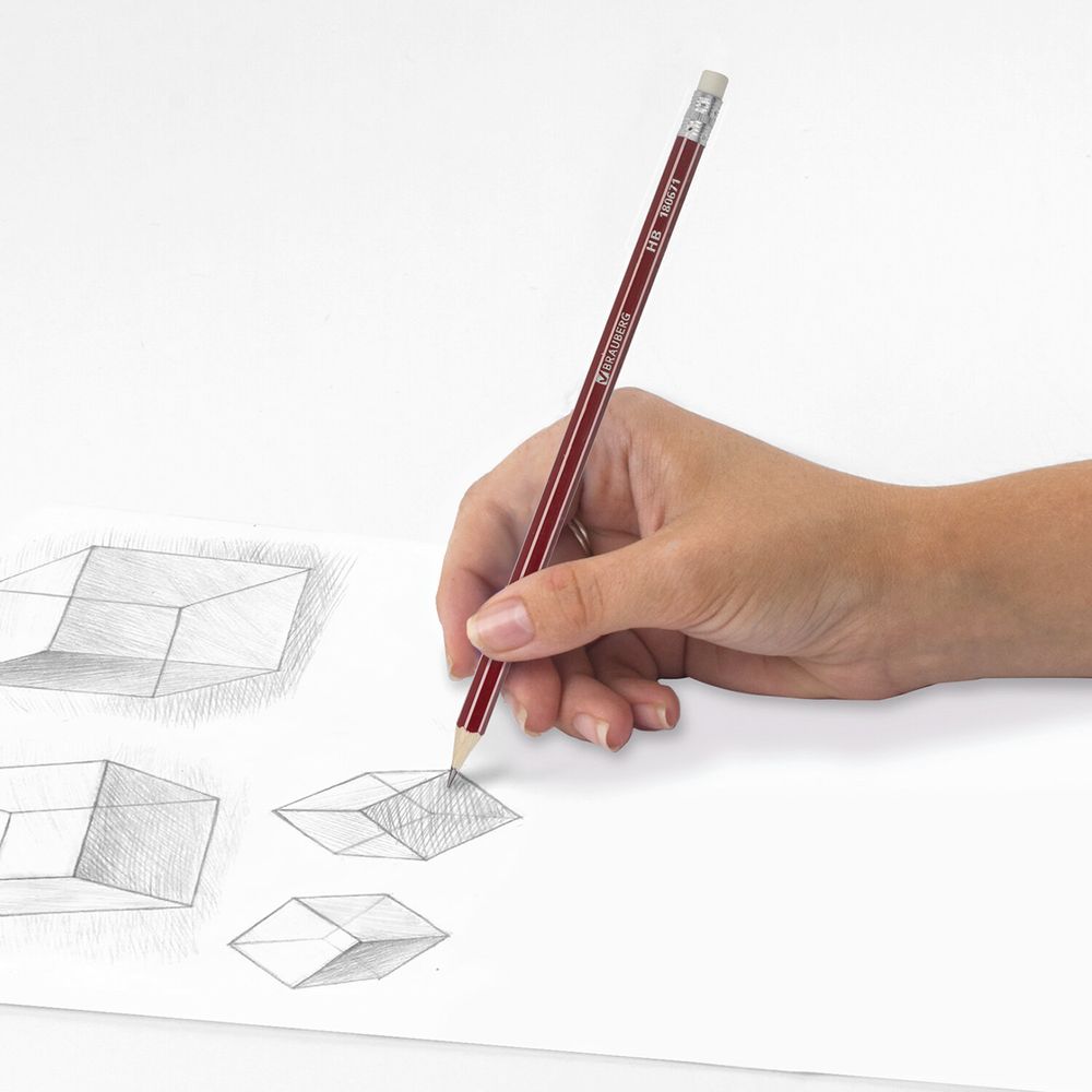 Карандаши чернографитные BRAUBERG НАБОР 12 шт., "ZTX", HB, с резинкой, красный корпус, картонная упаковка