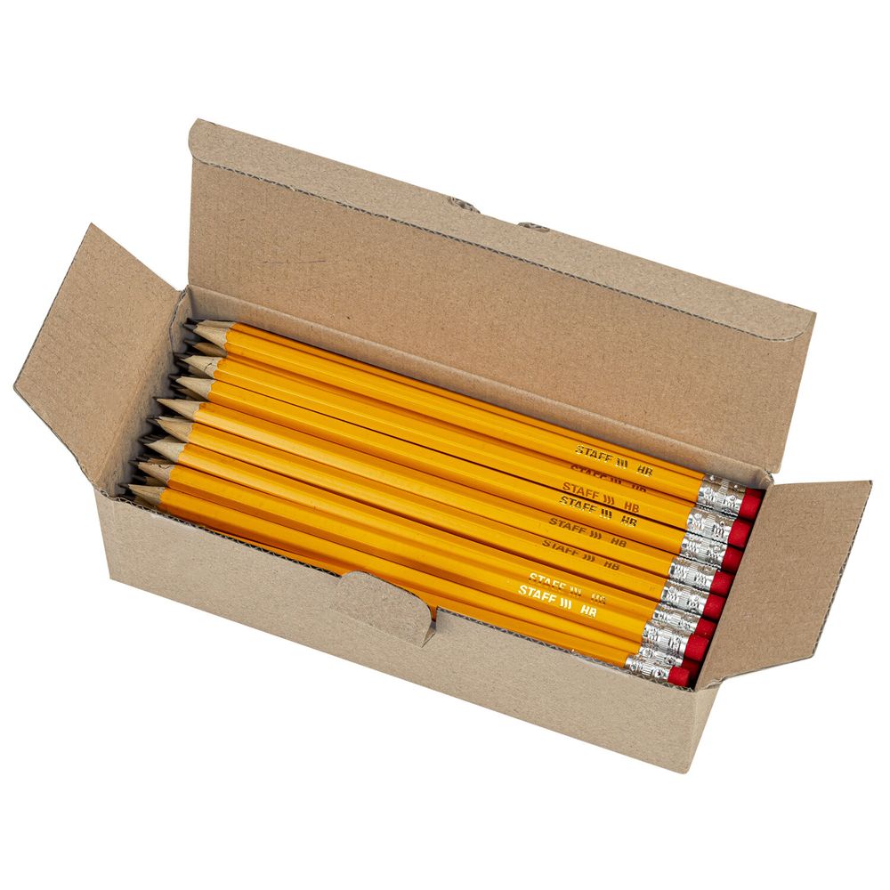 Карандаши чернографитные простые с ластиком HB, ВЫГОДНАЯ УПАКОВКА КОМПЛЕКТ 72 штуки, STAFF