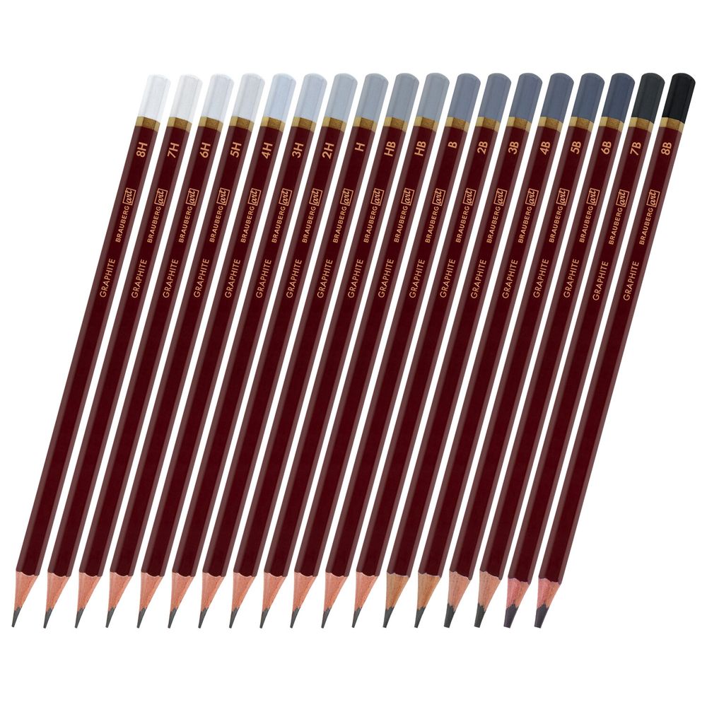 Карандаши чернографитные профессиональные 8H-8B НАБОР 18 штук, BRAUBERG ART "PREMIERE"