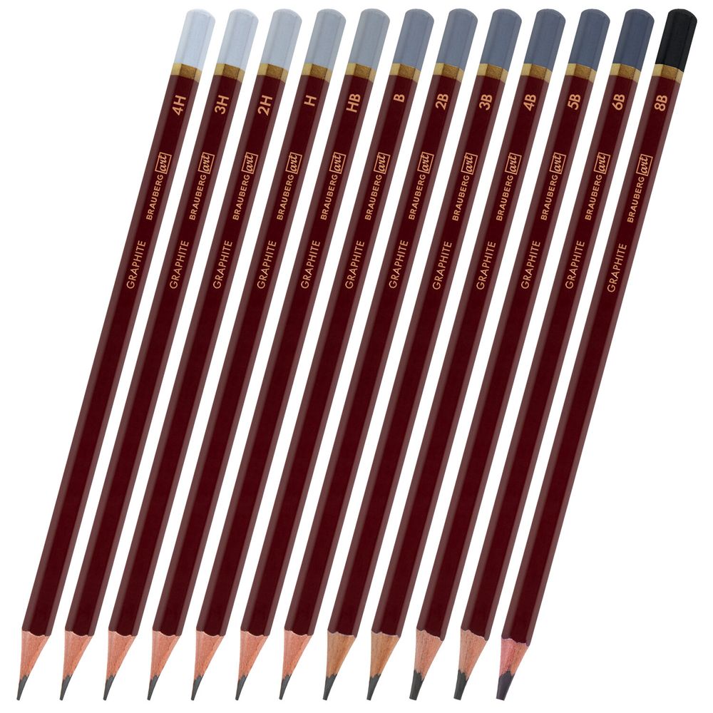 Карандаши чернографитные художественные 4H-8B, НАБОР 12 шт., В ПЕНАЛЕ, BRAUBERG ART "PREMIERE"