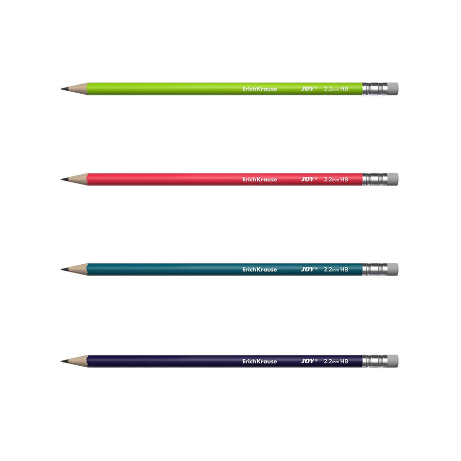 Чернографитный карандаш пластиковый ErichKrause JOY® Reef, суперстираемый, круглый, с ластиком, НВ