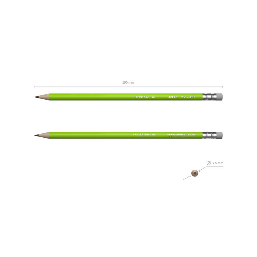 Чернографитный карандаш пластиковый ErichKrause JOY® Reef, суперстираемый, круглый, с ластиком, НВ