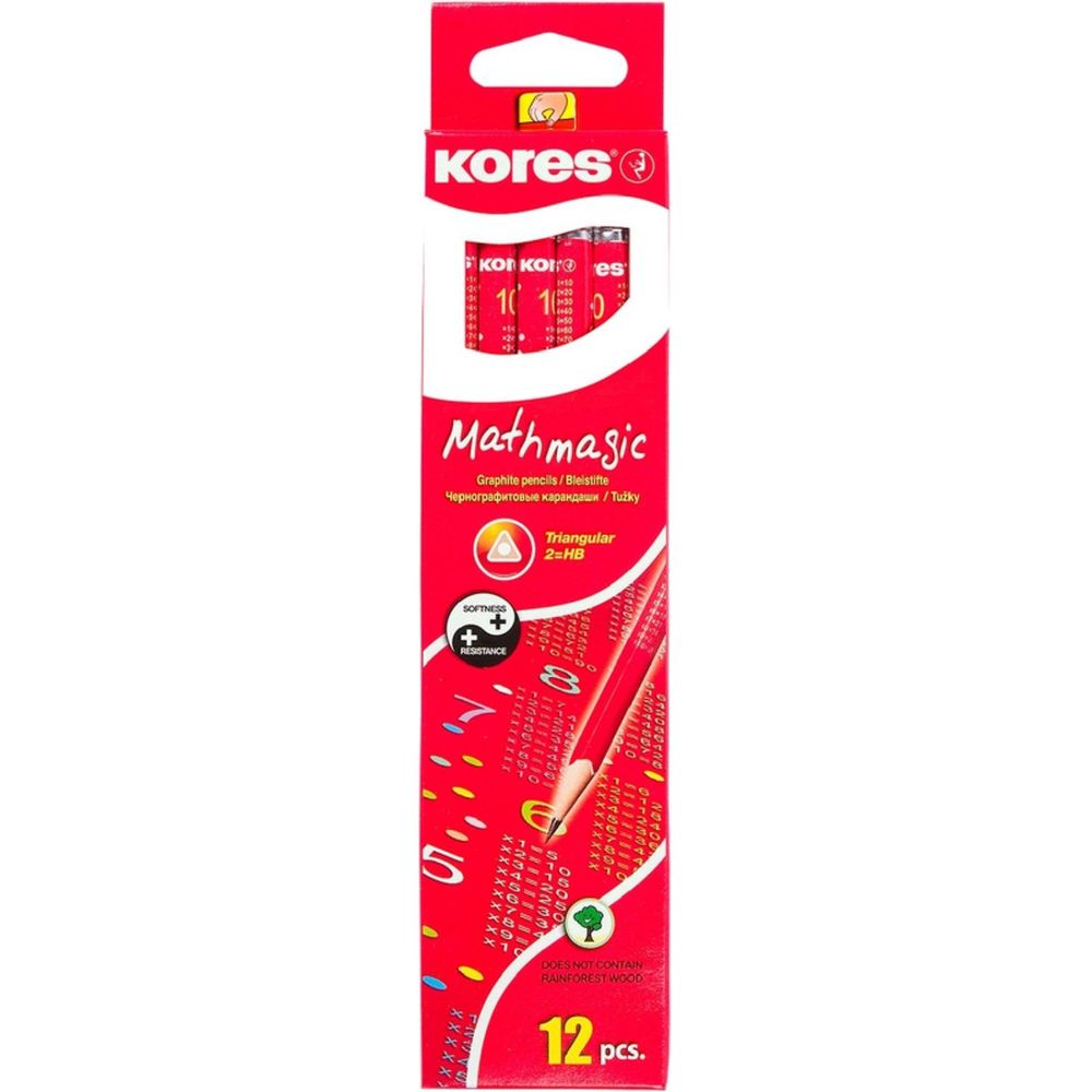 Карандаш Kores, HB, с таблицей умножения, трехгранный, с ластиком