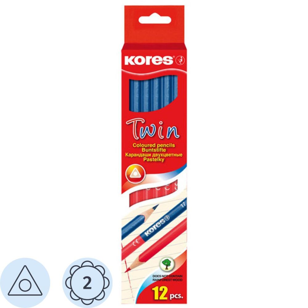 Карандаш 2-х цветный KORES синий/красный