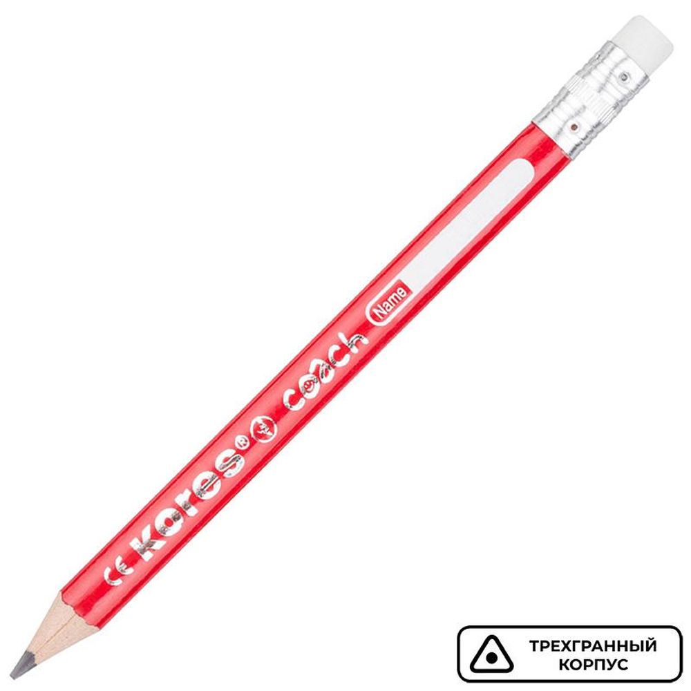 Карандаш чернографитный KORES JUMBO HB, трехгранный, с ластиком, 3шт+точилка/блистер