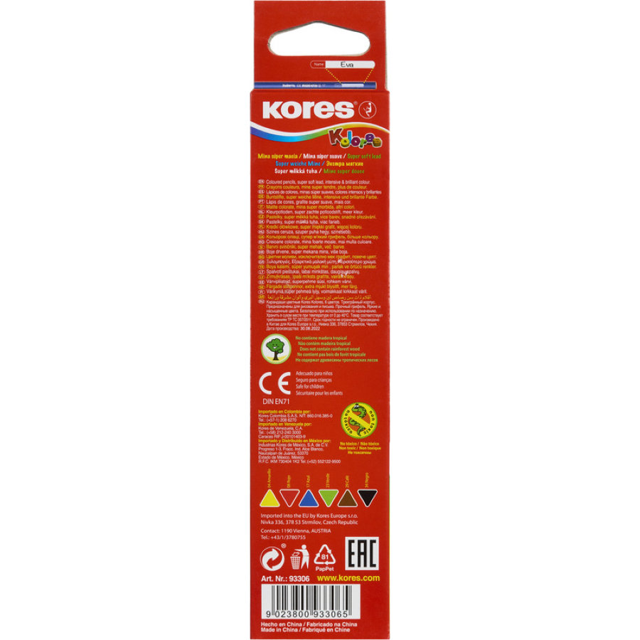 Карандаши цветные Kores, 6 цв.+ точилка