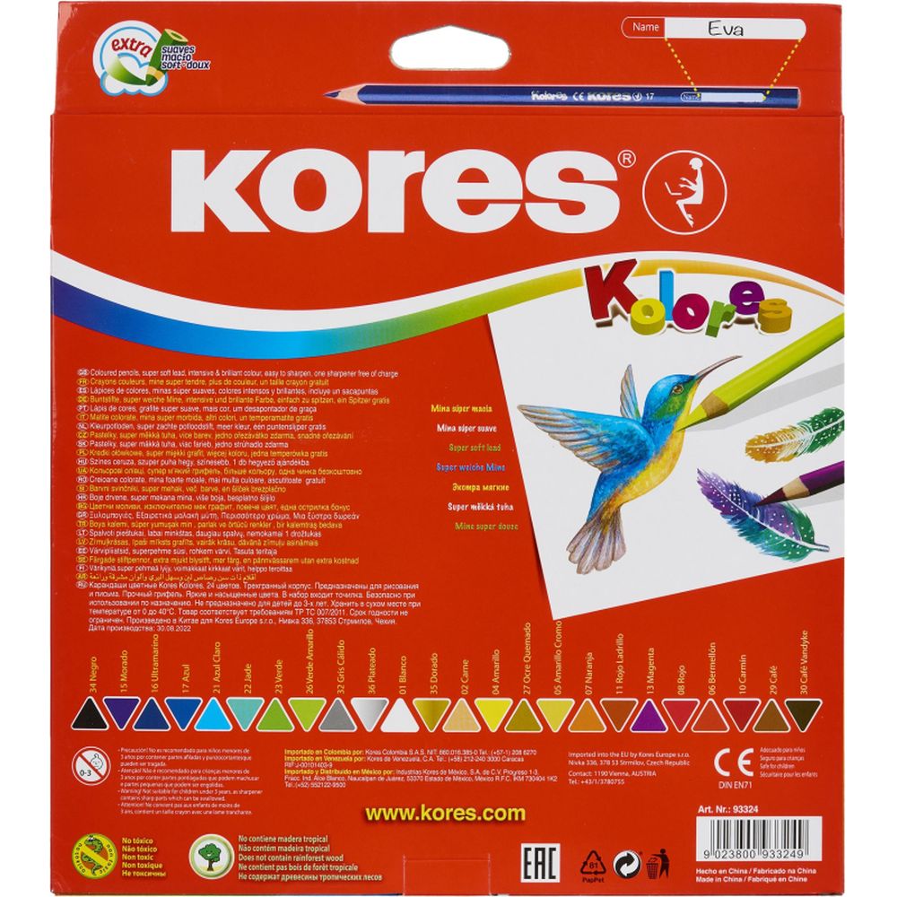 Карандаши цветные Kores, 24 цв.+ точилка